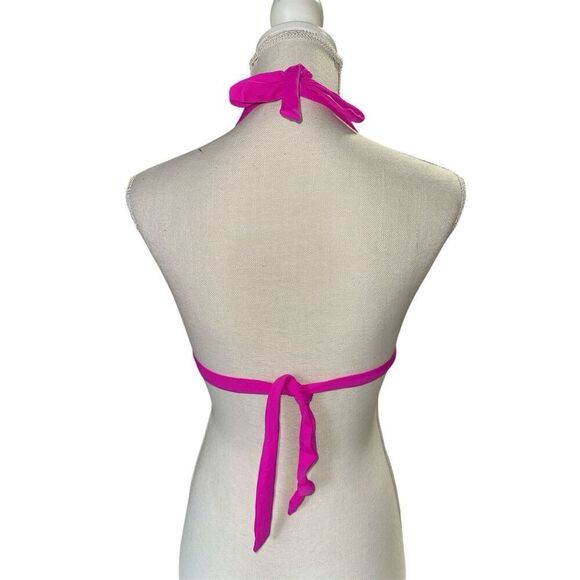 Becca Women's Pink Santorini Halter Allover Shirred Bikini Top Size S - Picture 4 of 4